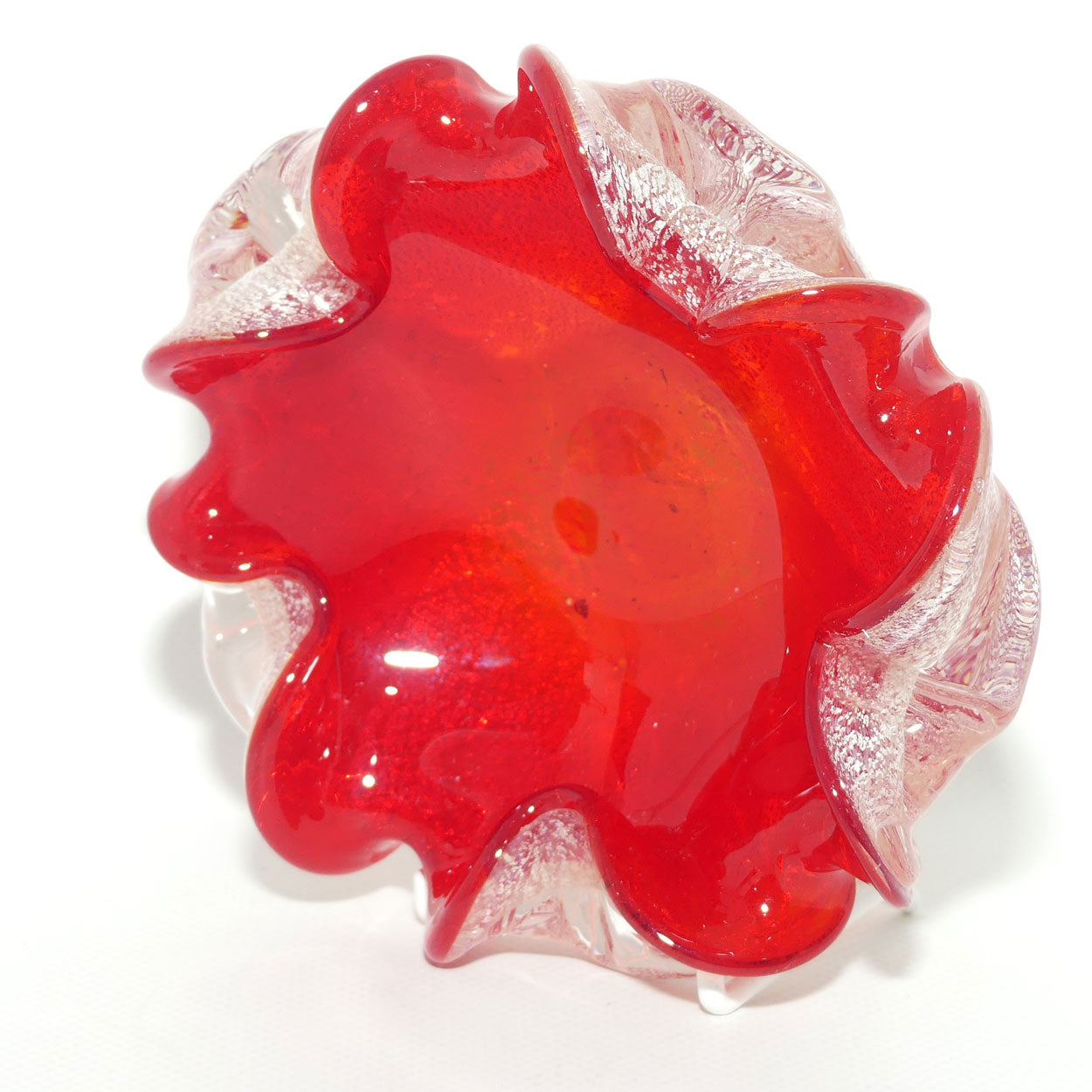 Vetro Artistico Veneziano Barbini Murano Glass Red and Silver Aventurine tray