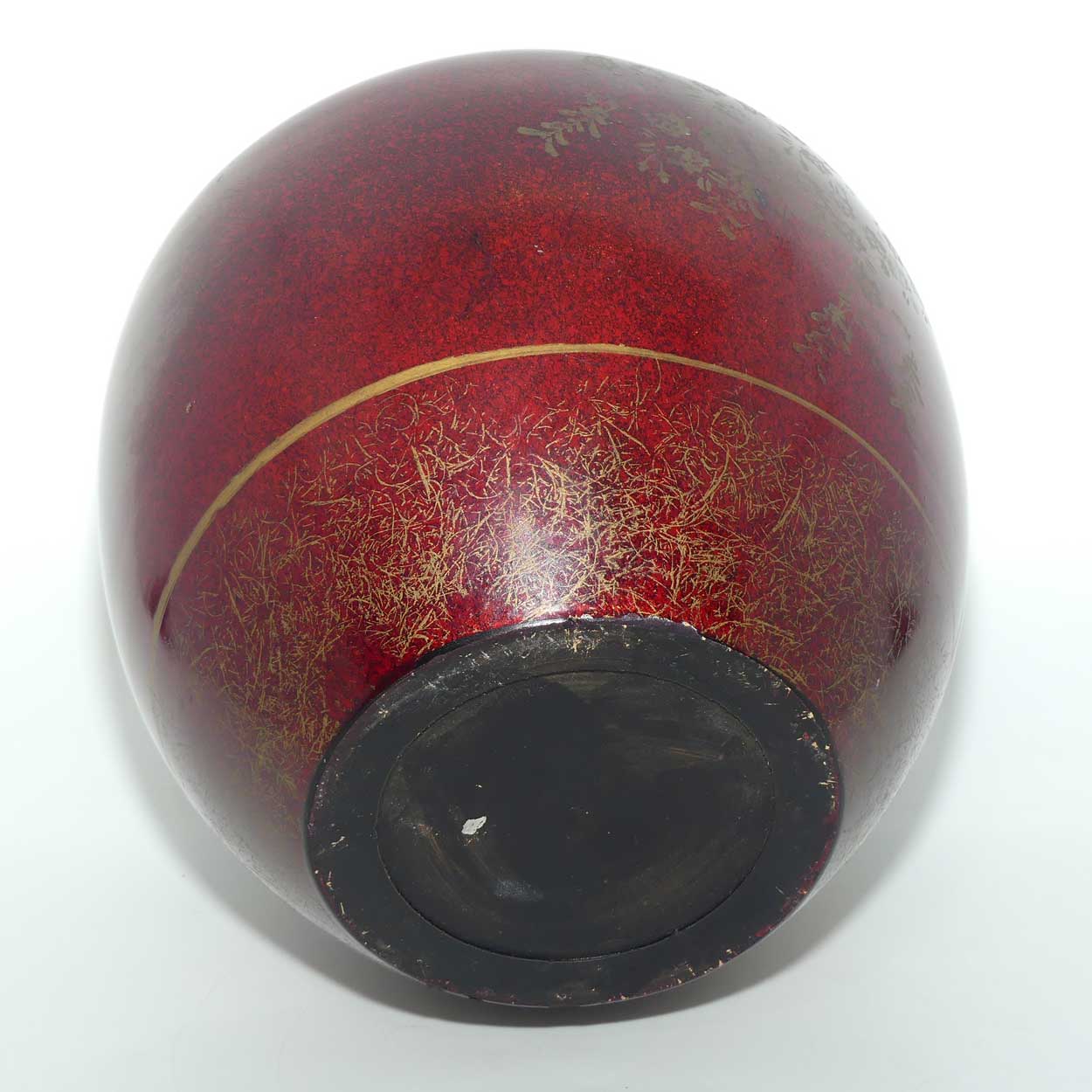 Japanese Hand Enamelled on Clay vase depicting Bird in Foliage | Rouge and Gilt