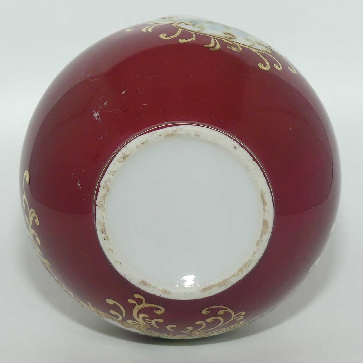 European Floral decorated Hand Painted and Gilt fluted rim vase