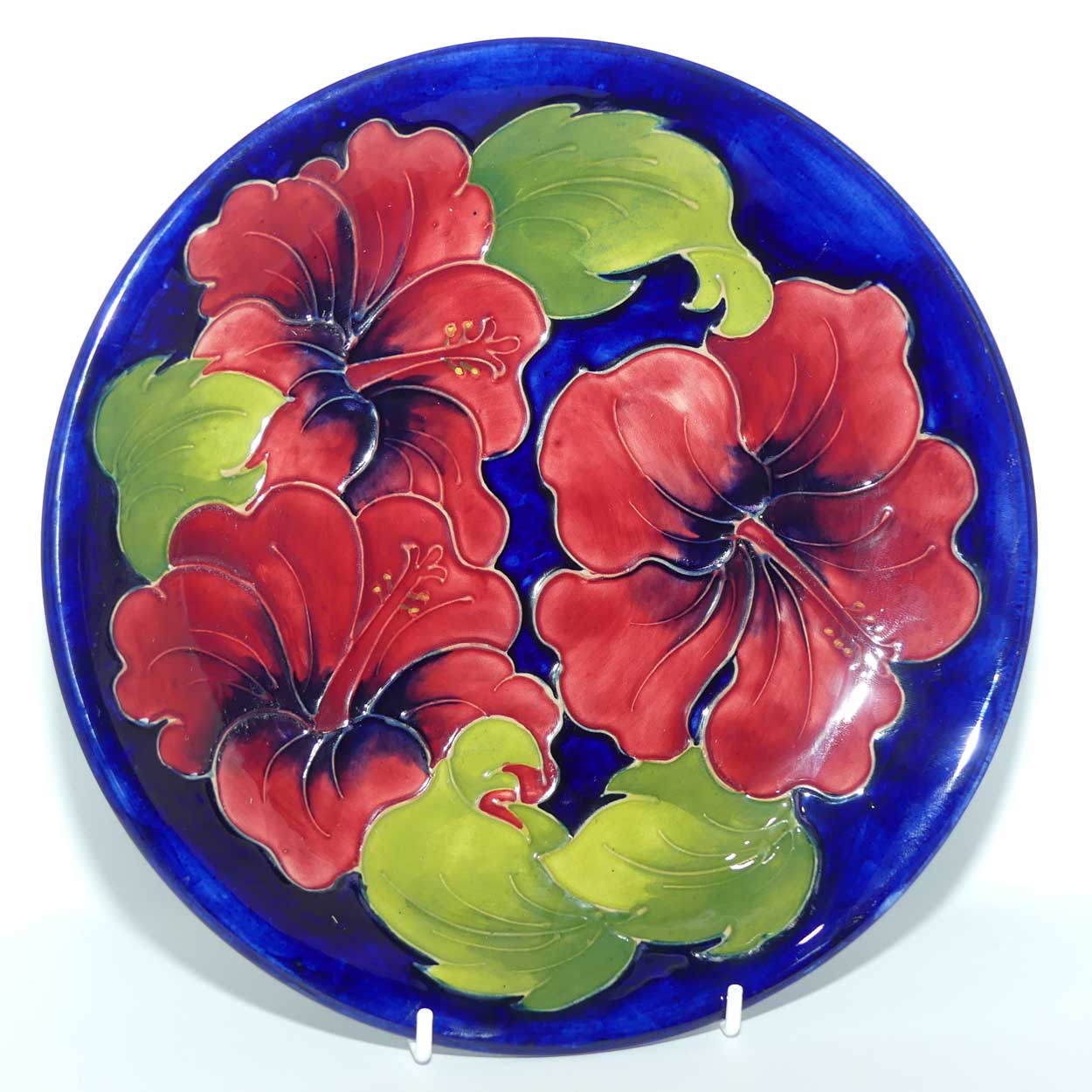 Walter Moorcroft Red Hibiscus on Blue Ground 783/10 plate | 26cm diameter