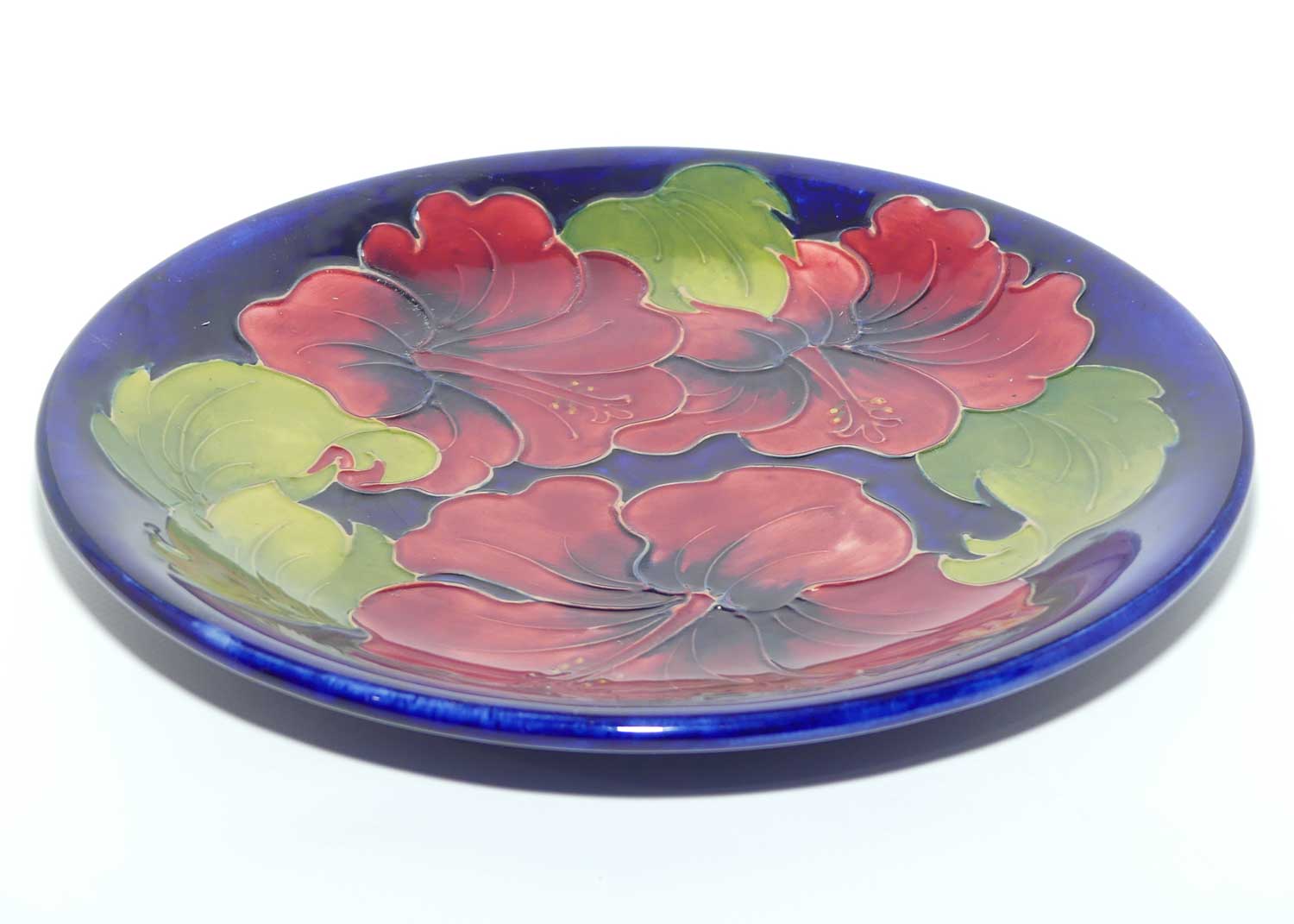 Walter Moorcroft Red Hibiscus on Blue Ground 783/10 plate | 26cm diameter