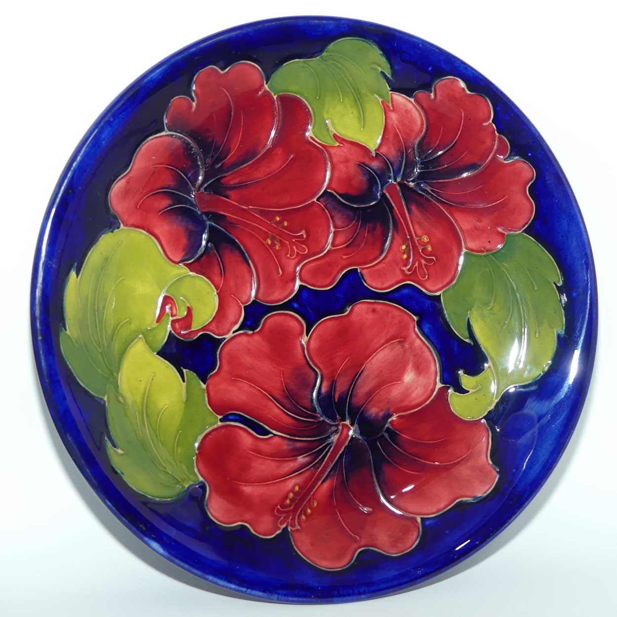 Walter Moorcroft Red Hibiscus on Blue Ground 783/10 plate | 26cm diameter