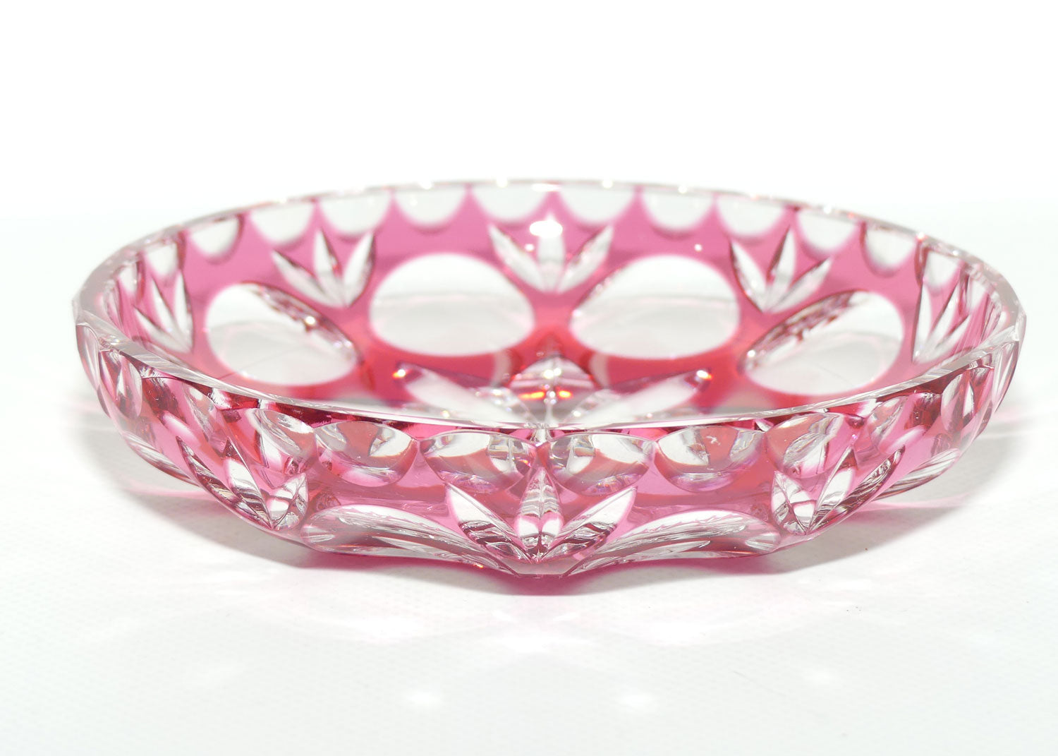 Cranberry Overlay Crystal bon bon dish | 14cm diam | Cranberry cut to Clear