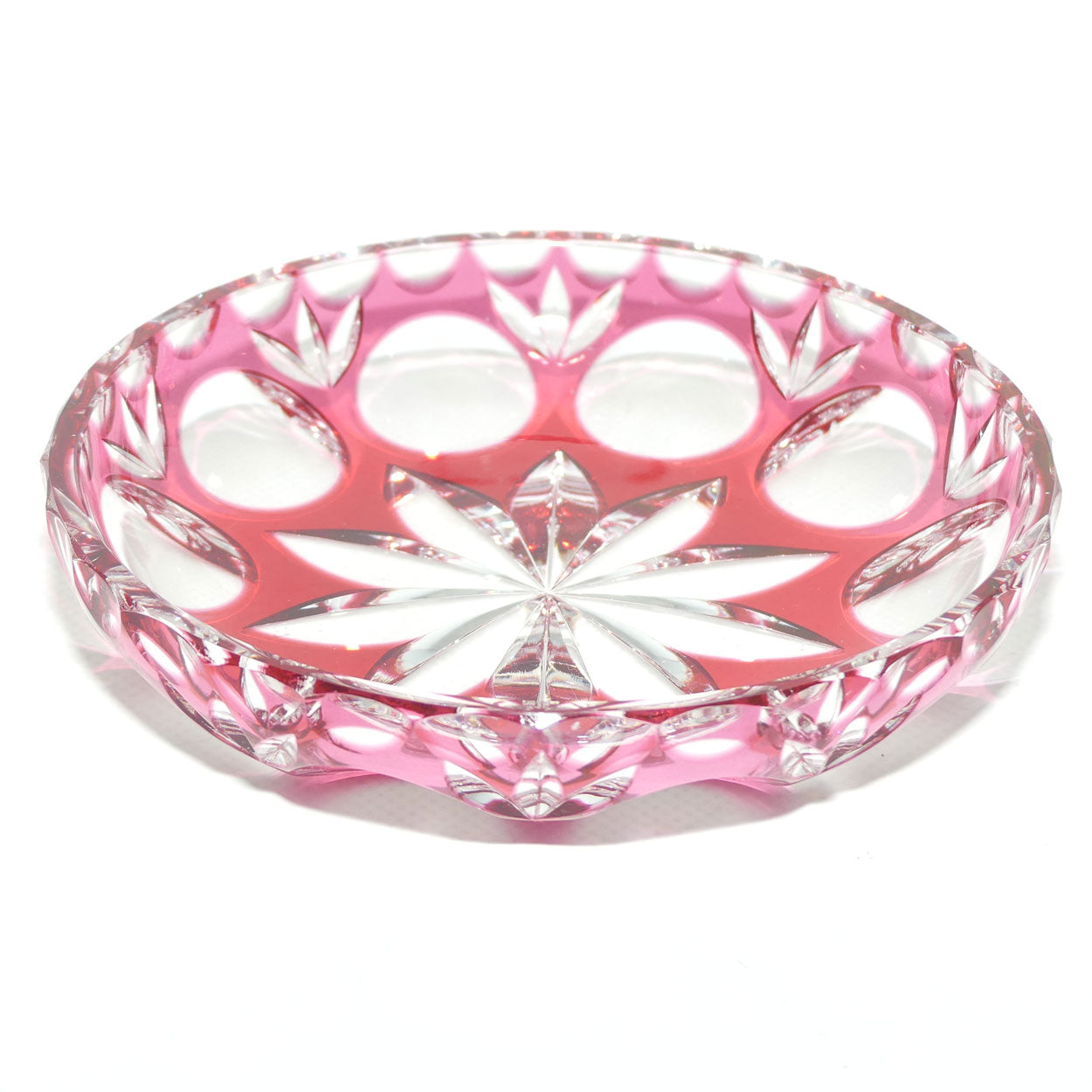 Cranberry Overlay Crystal bon bon dish | 14cm diam | Cranberry cut to Clear