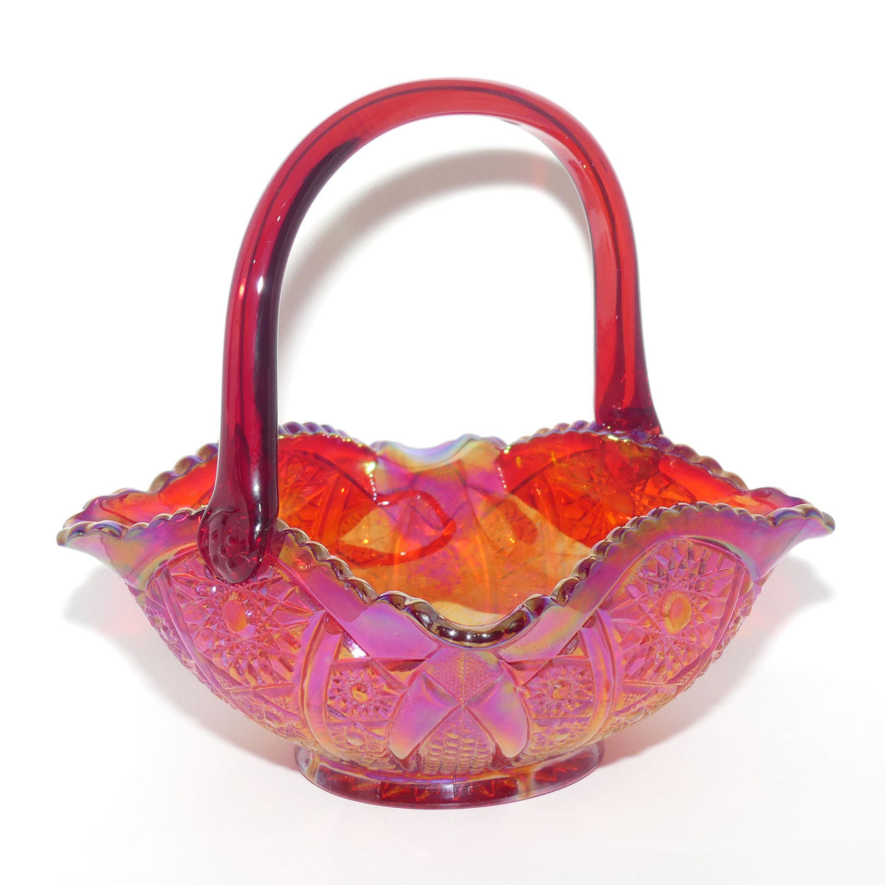 Fenton Red Carnival Glass Persian Medallion basket | Square shape