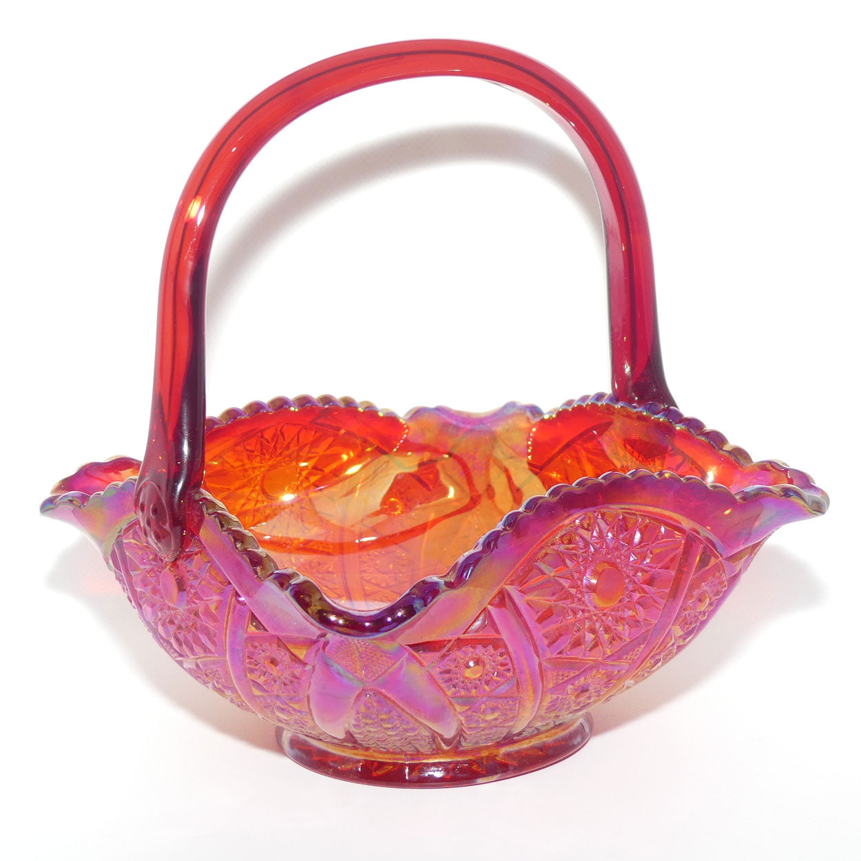 Fenton Red Carnival Glass Persian Medallion basket | Square shape