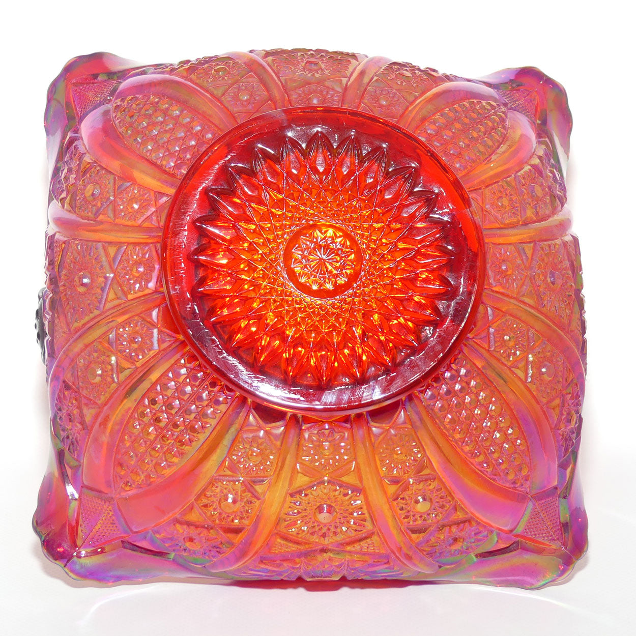 Fenton Red Carnival Glass Persian Medallion basket | Square shape