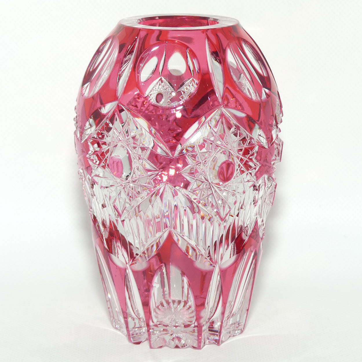 Cranberry Overlay Crystal vase | Cranberry cut to Clear