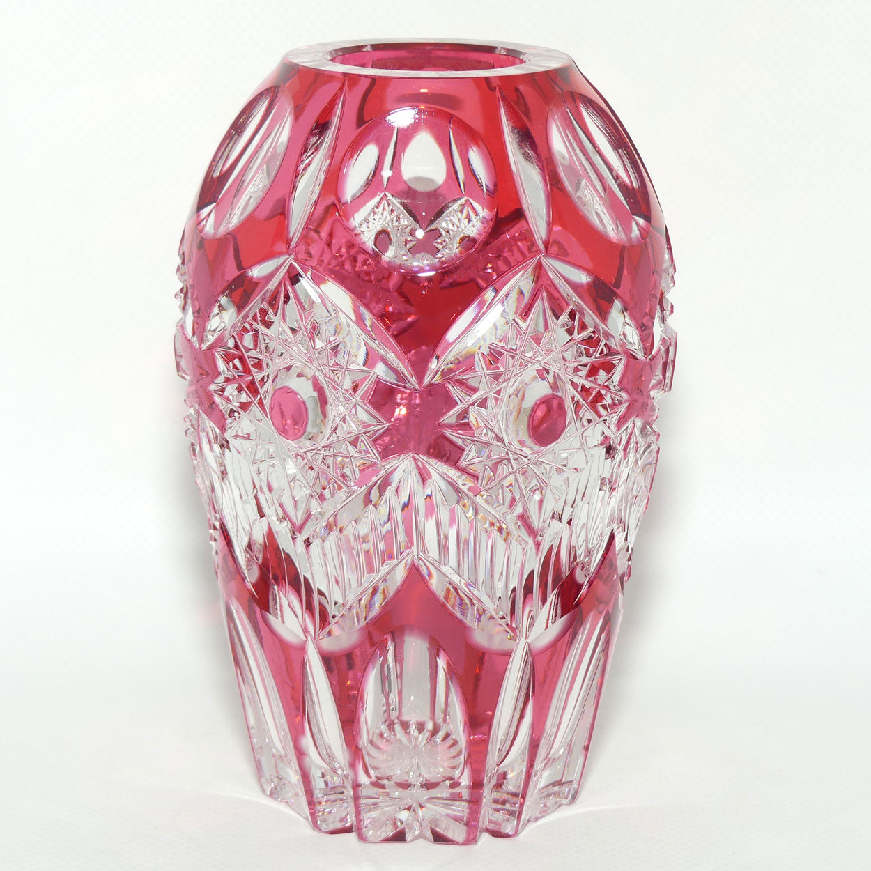 Cranberry Overlay Crystal vase | Cranberry cut to Clear