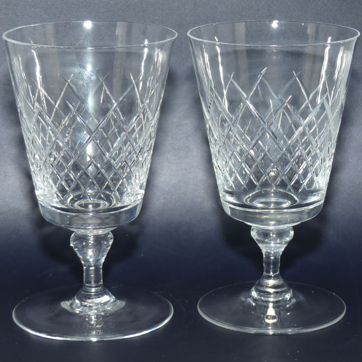 Pair of Webb Crystal fancy diamond cut wine glasses | 225ml | 3 for the price of 2