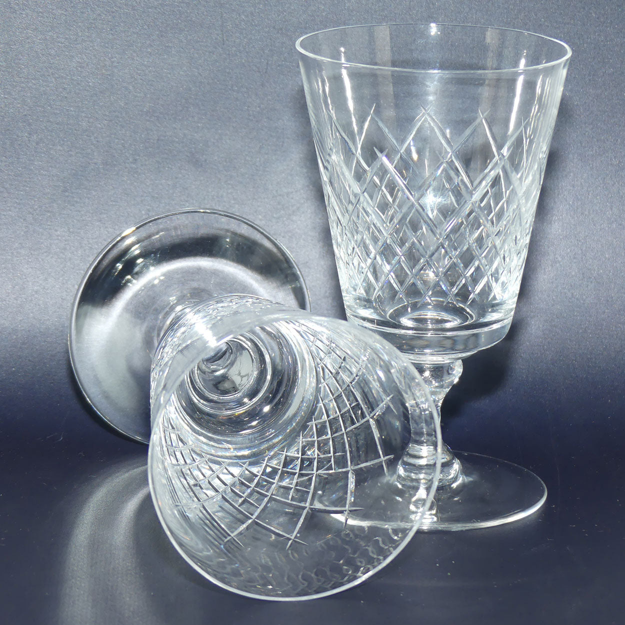Pair of Webb Crystal fancy diamond cut wine glasses | 225ml | 3 for the price of 2