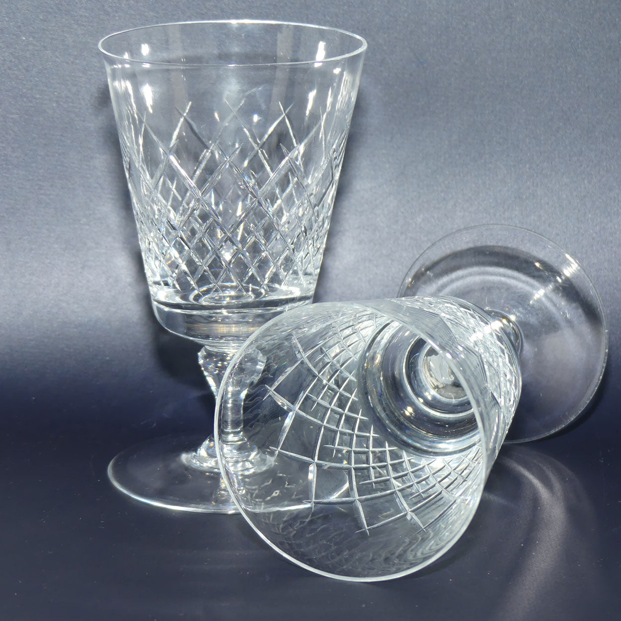 Pair of Webb Crystal fancy diamond cut wine glasses | 225ml | 3 for the price of 2