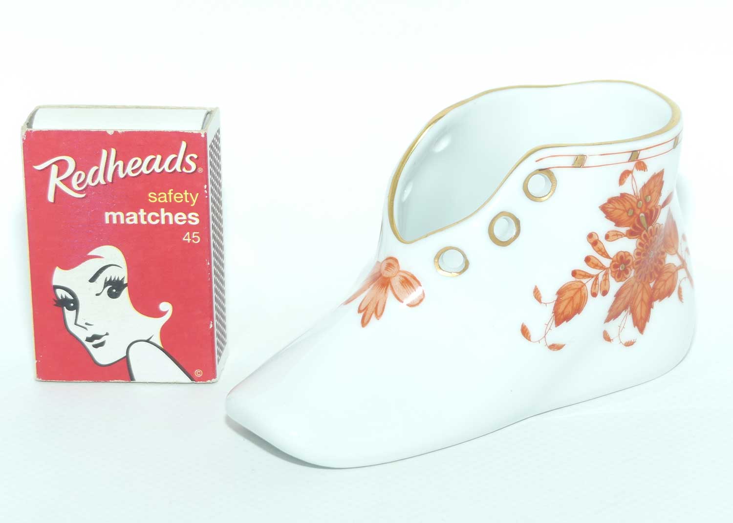 Herend Hungary small Red Flower decorated shoe | 7570/A09