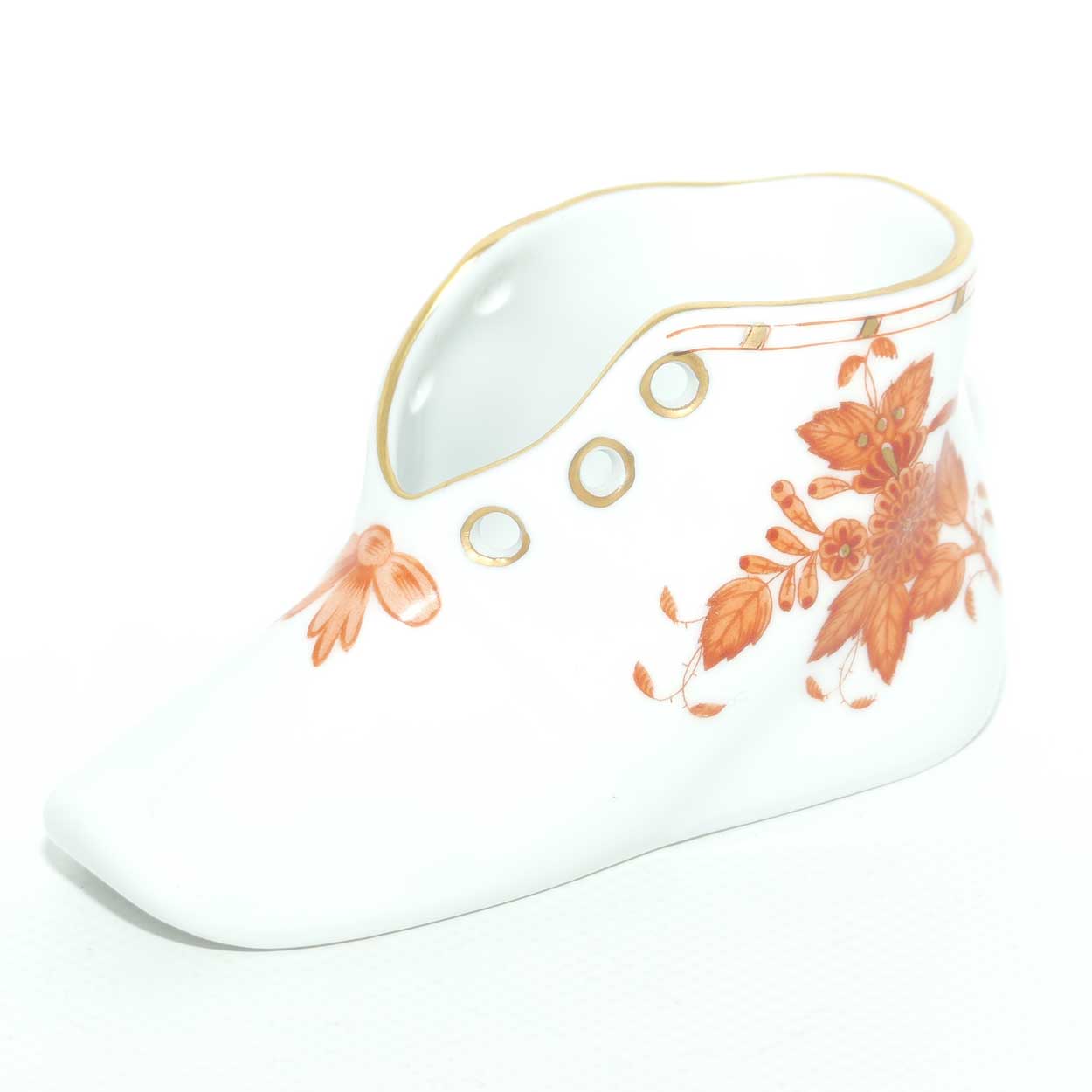Herend Hungary small Red Flower decorated shoe | 7570/A09