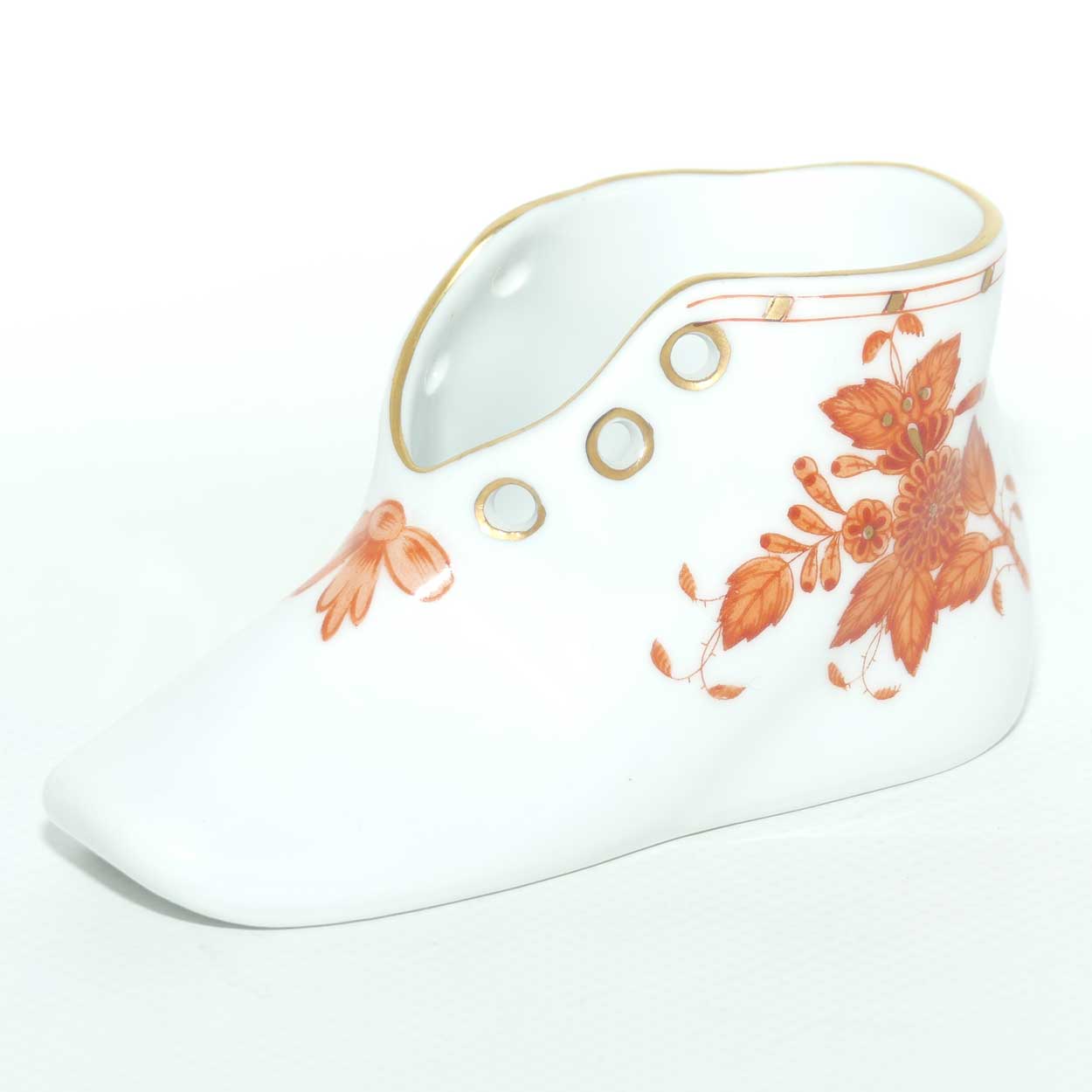 Herend Hungary small Red Flower decorated shoe | 7570/A09