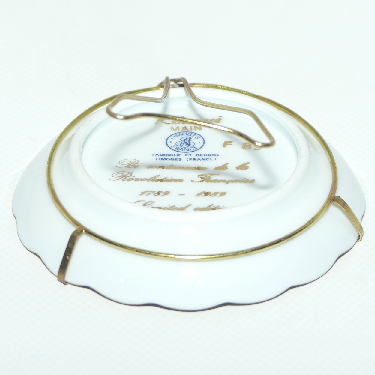 Rehausse Main Limoges France Blue and Gilt border Duck in Flight Scene plate | 9.5cm wide