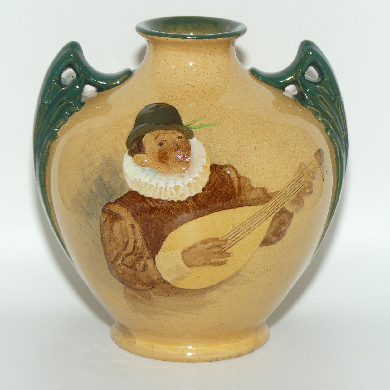 Royal Doulton Rembrandt ware low relief Minstrel vase by Noke