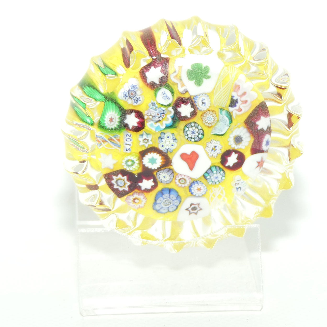 John Deacons Scotland Millefiori End of Day paperweight | Ribbed | Yellow