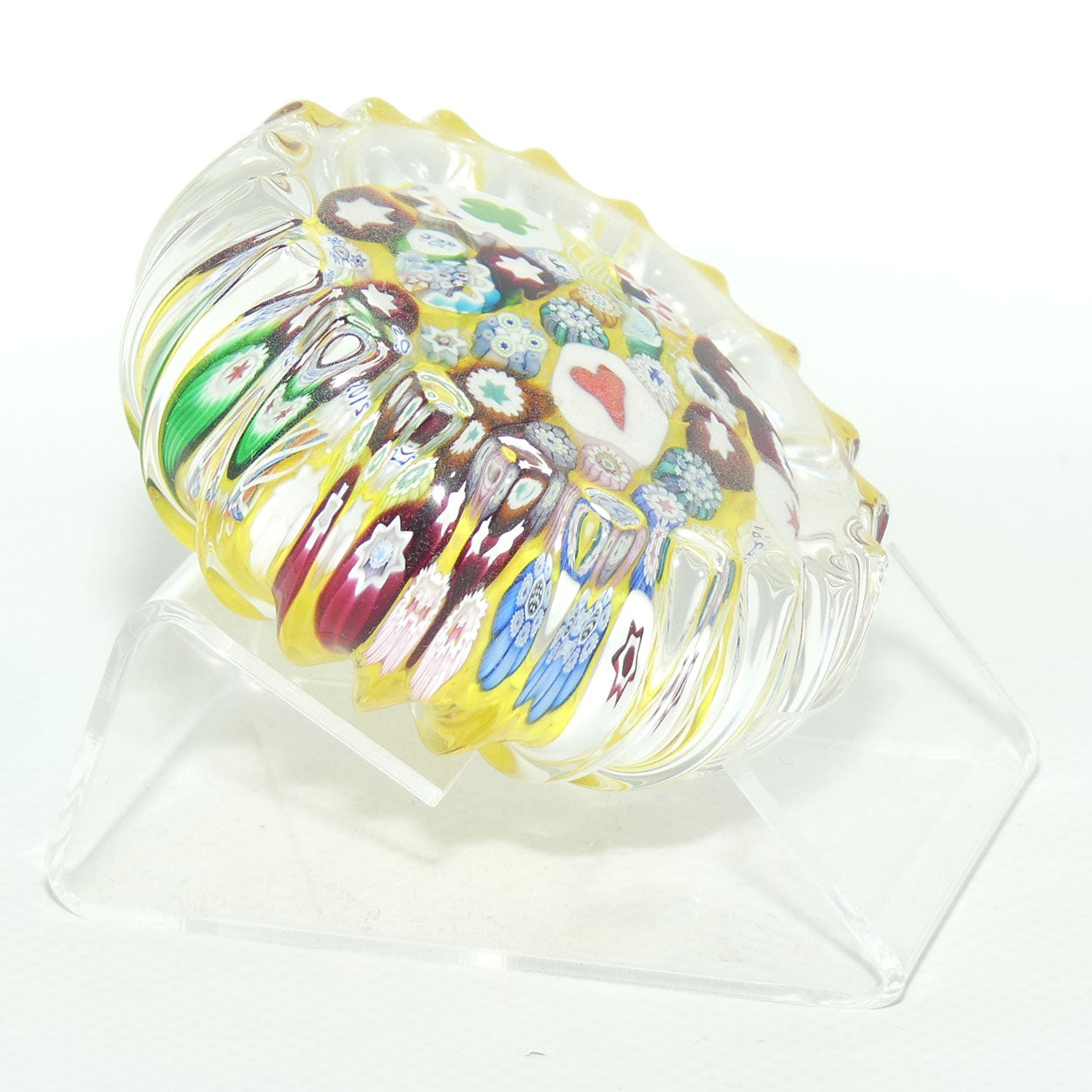 John Deacons Scotland Millefiori End of Day paperweight | Ribbed | Yellow