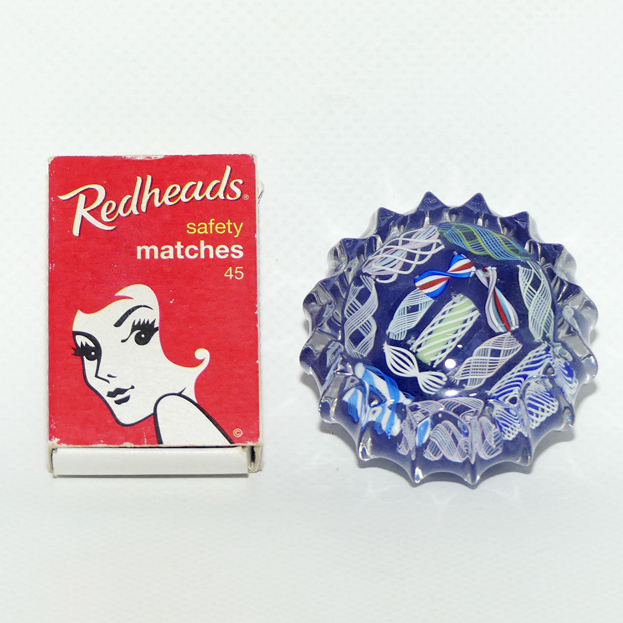 John Deacons Scotland Latticino Ribbed miniature paperweight | Lavender