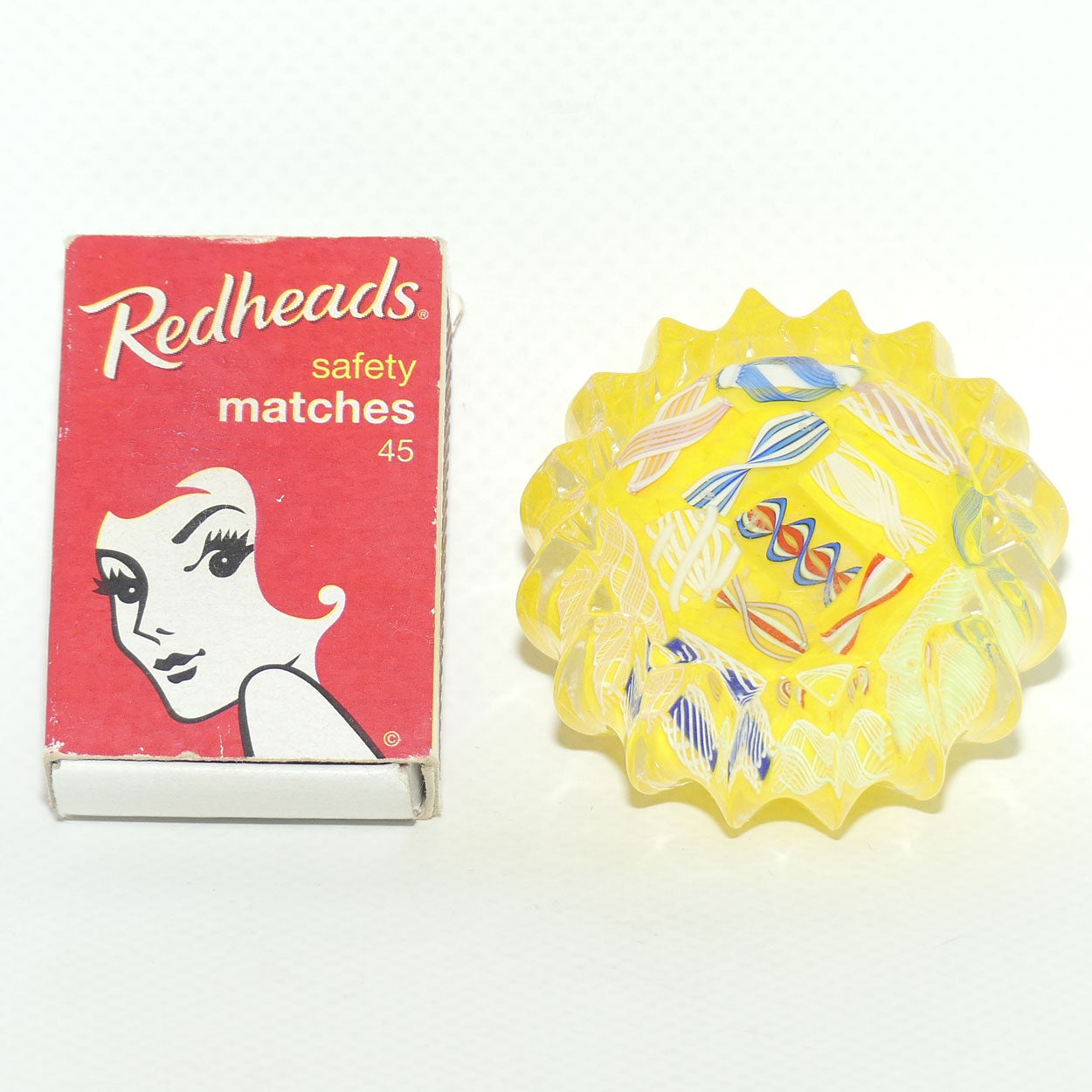 John Deacons Scotland Latticino Ribbed miniature paperweight | Yellow