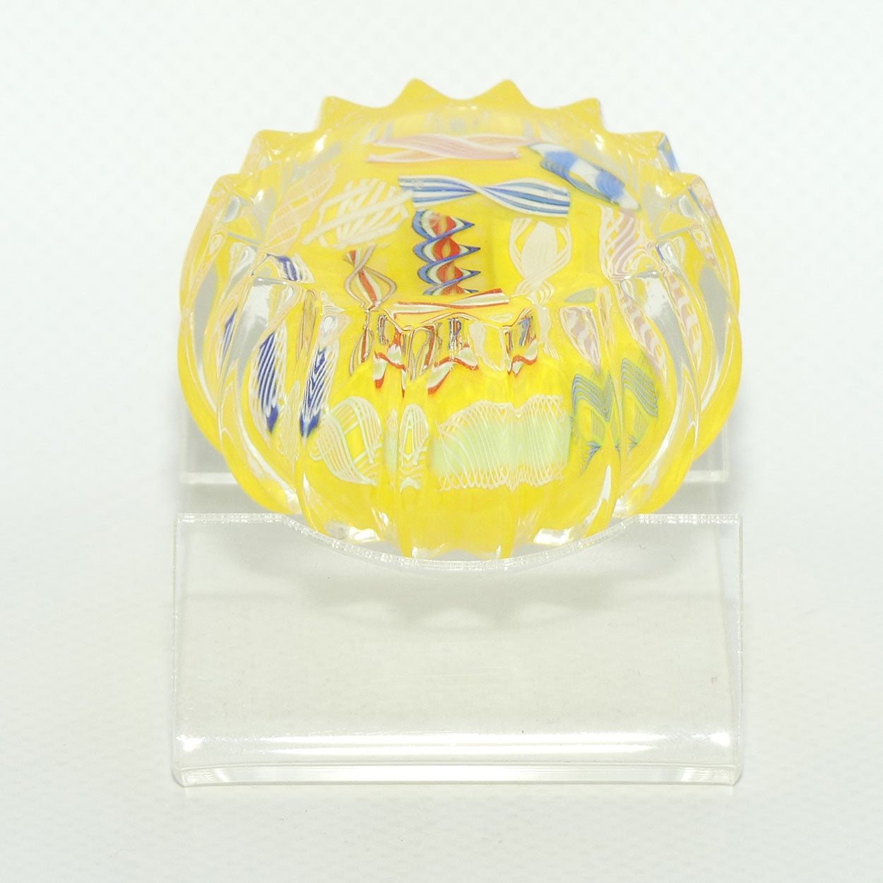 John Deacons Scotland Latticino Ribbed miniature paperweight | Yellow