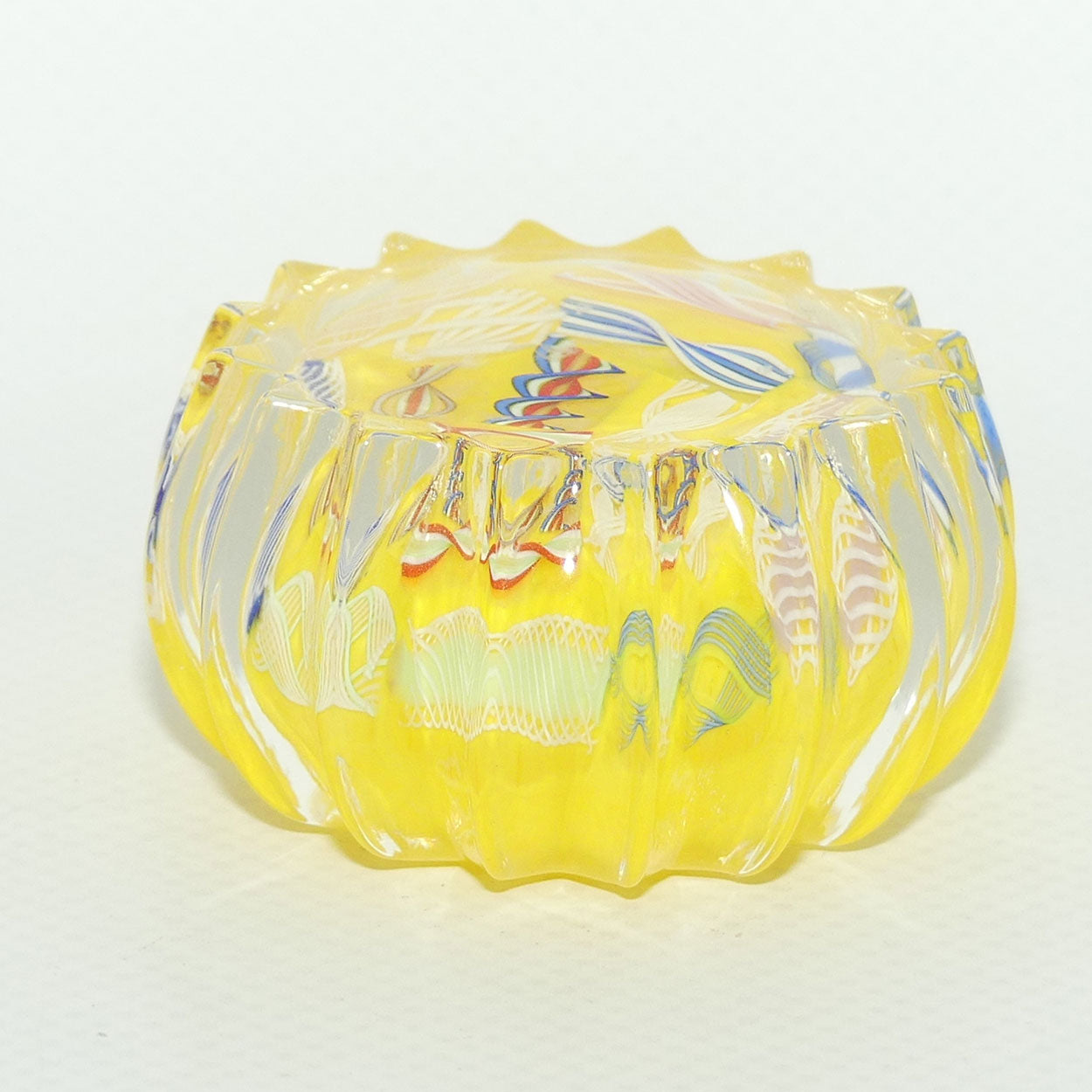 John Deacons Scotland Latticino Ribbed miniature paperweight | Yellow