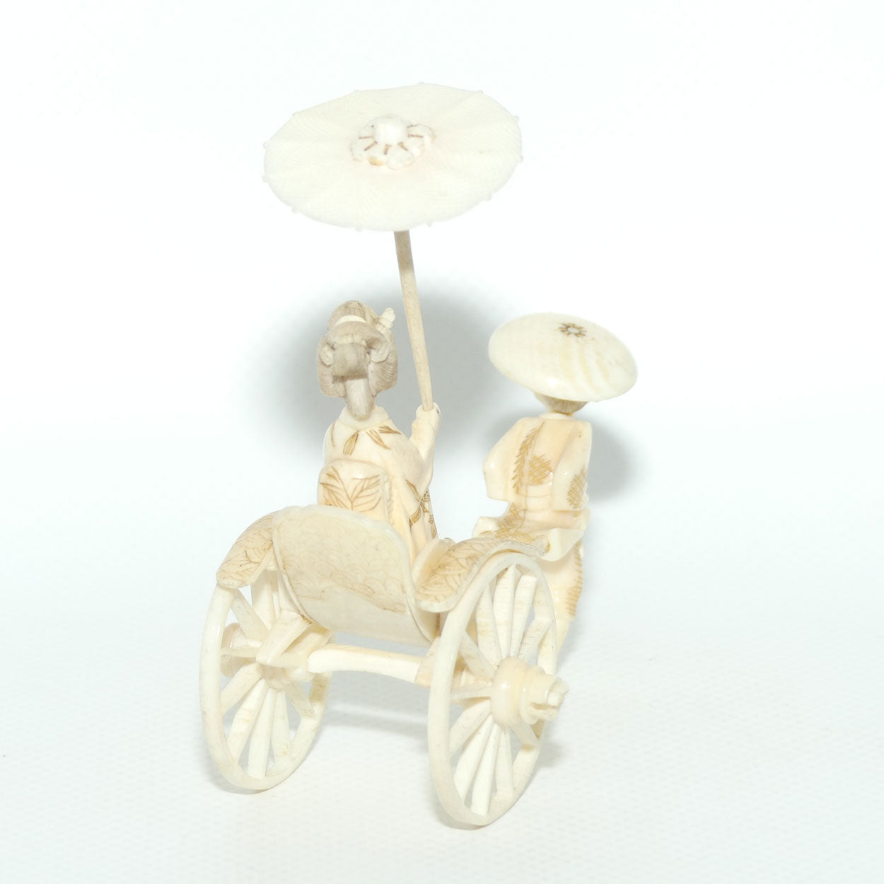 Japanese Carved Ivory Okimono | Man pulling Rickshaw, Bijin Aboard