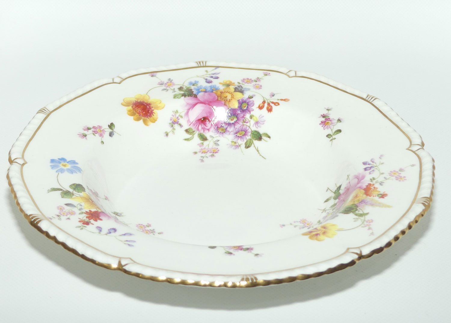 Royal Crown Derby Derby Posies rimmed soup bowl with rope twist border | 25.5cms