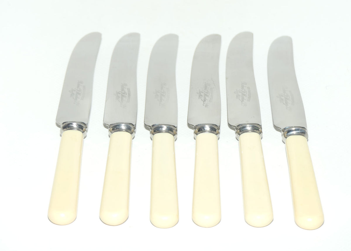 Set of 6 Robert F Mosley Rusnorstain Sheffield Stainless | Faux Bone Handle Knives | 20.8cm | boxed