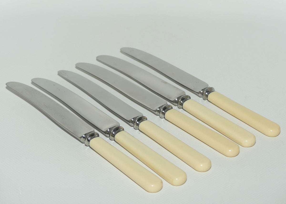 Set of 6 Robert F Mosley Rusnorstain Sheffield Stainless | Faux Bone Handle Knives | 20.8cm | boxed