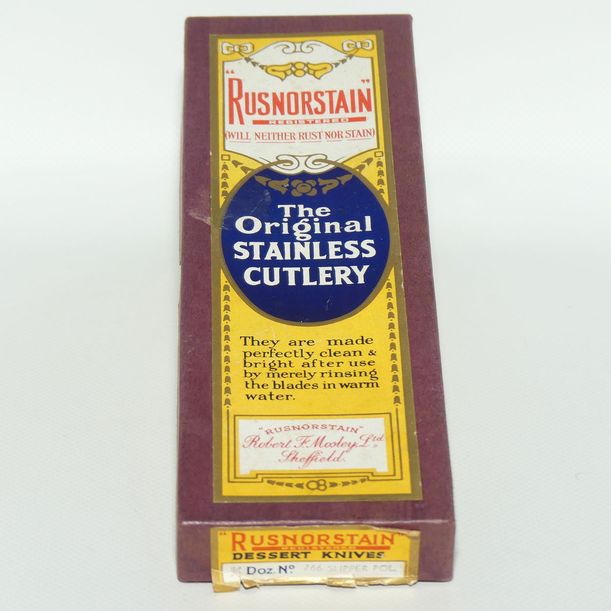 Set of 6 Robert F Mosley Rusnorstain Sheffield Stainless | Faux Bone Handle Knives | 20.8cm | boxed