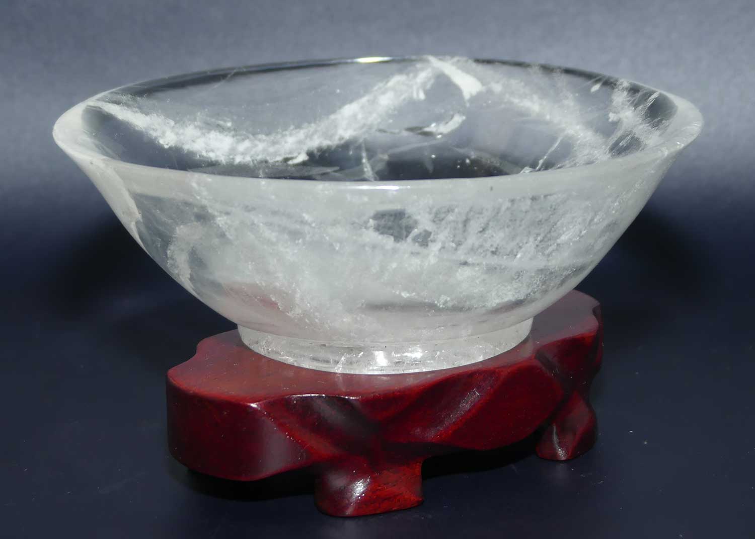 Mid 20th Century Chinese Rock Crystal bowl on wooden stand