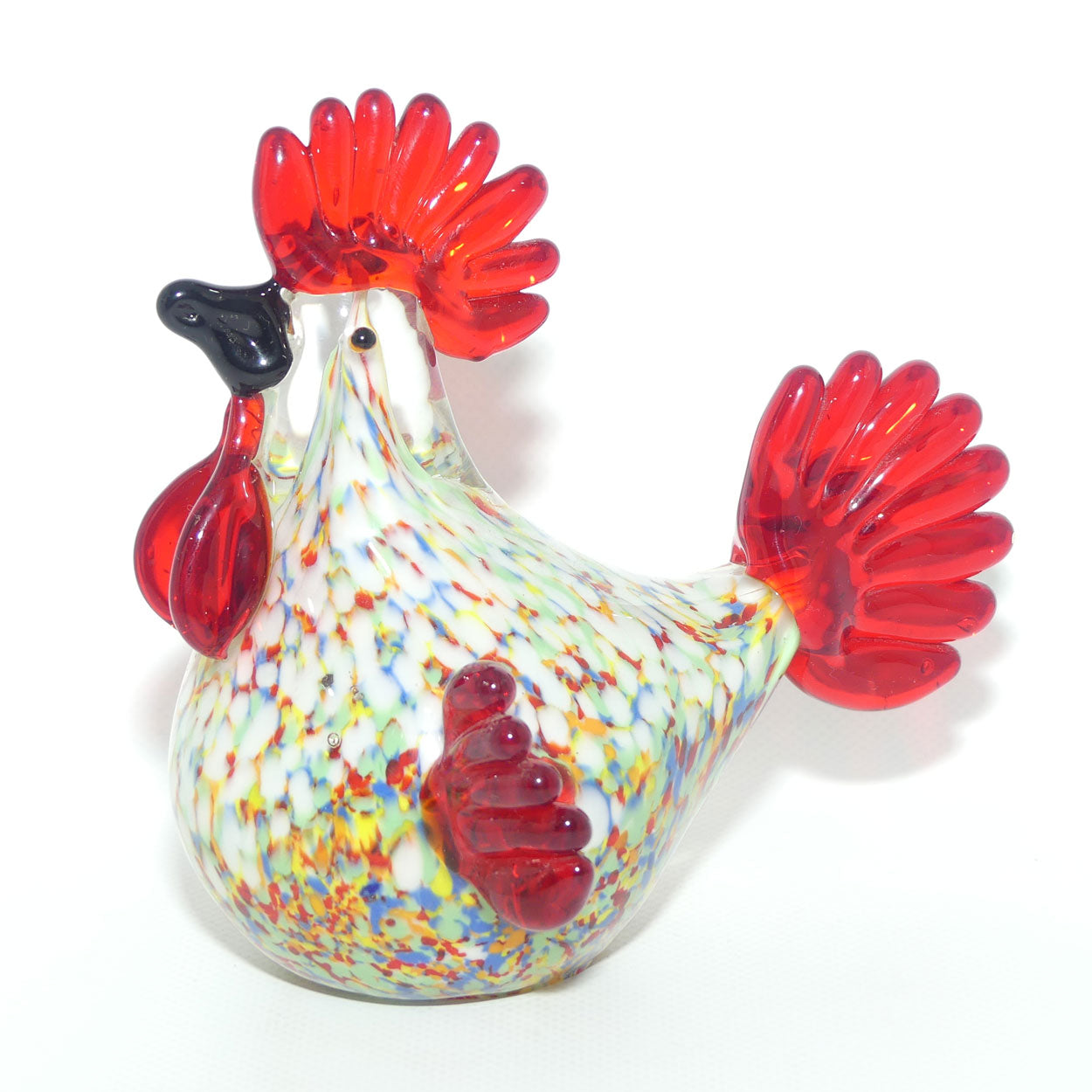 Vintage Heavy Art Glass Rooster figure | 15cm tall