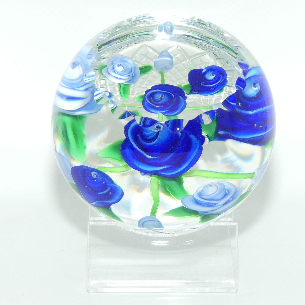John Deacons Scotland Lampwork Rose Bowl Blue paperweight