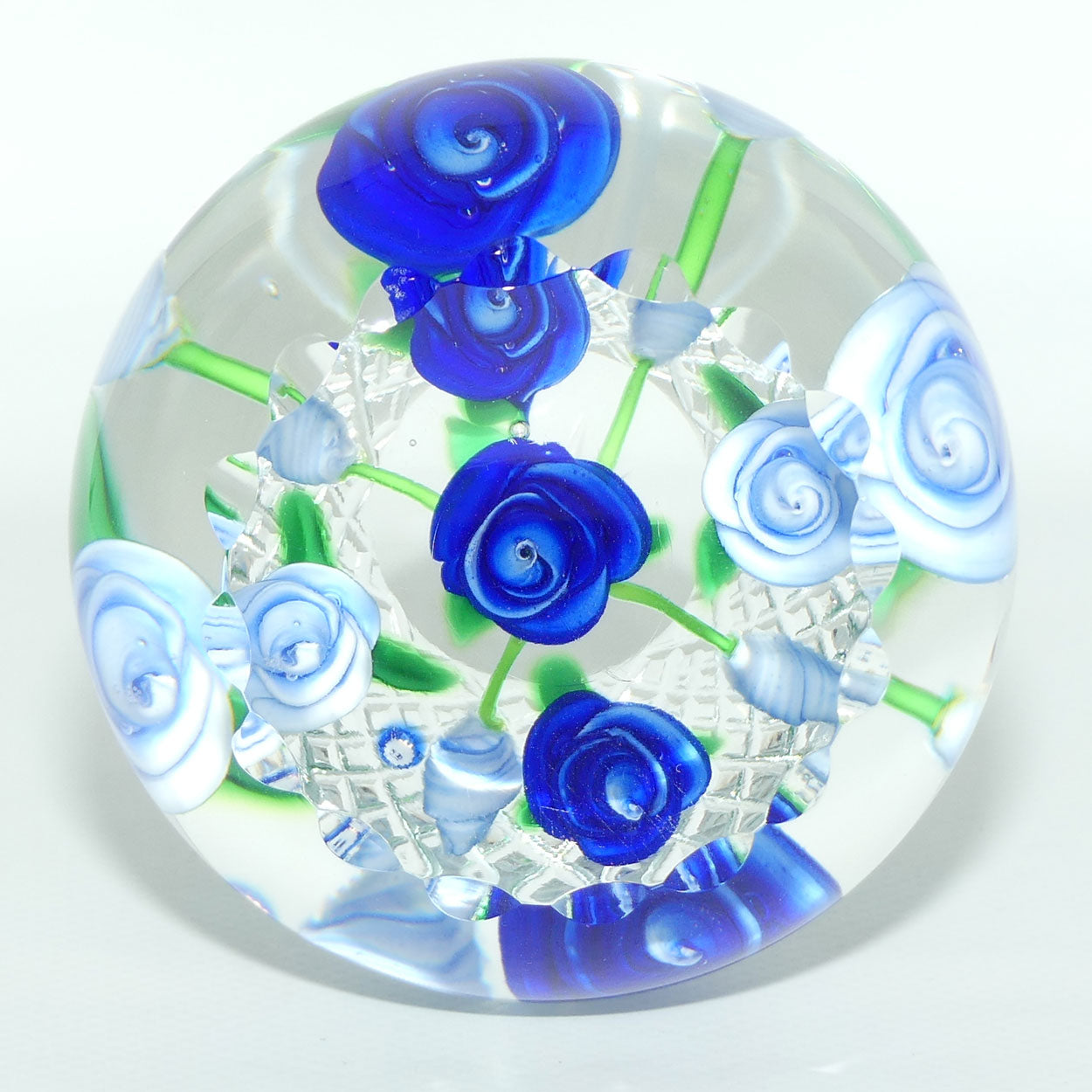 John Deacons Scotland Lampwork Rose Bowl Blue paperweight
