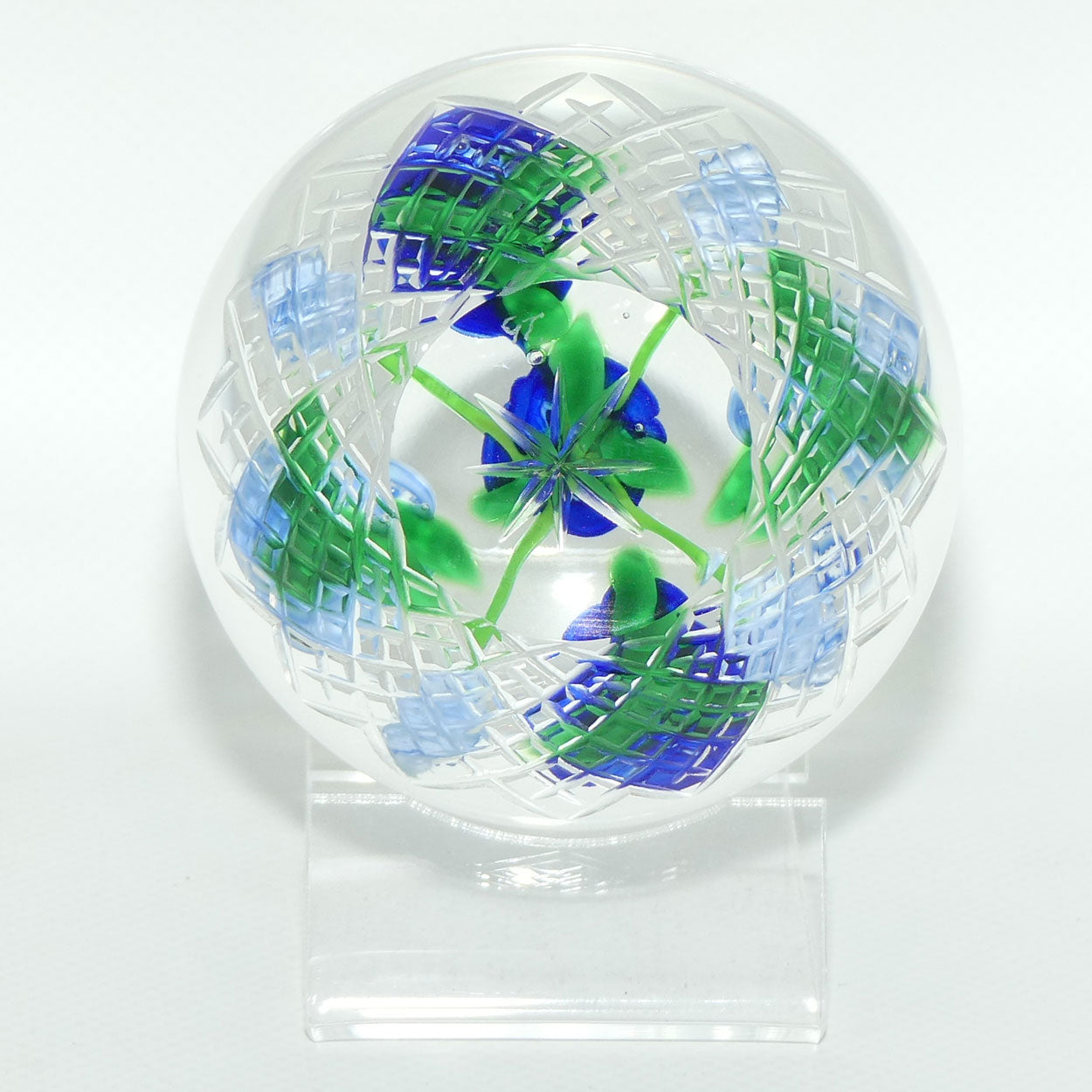 John Deacons Scotland Lampwork Rose Bowl Blue paperweight