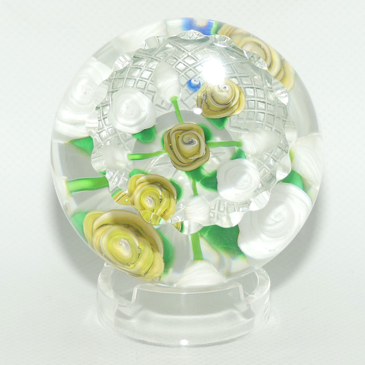 John Deacons Scotland Lampwork Rose Bowl Yellow paperweight