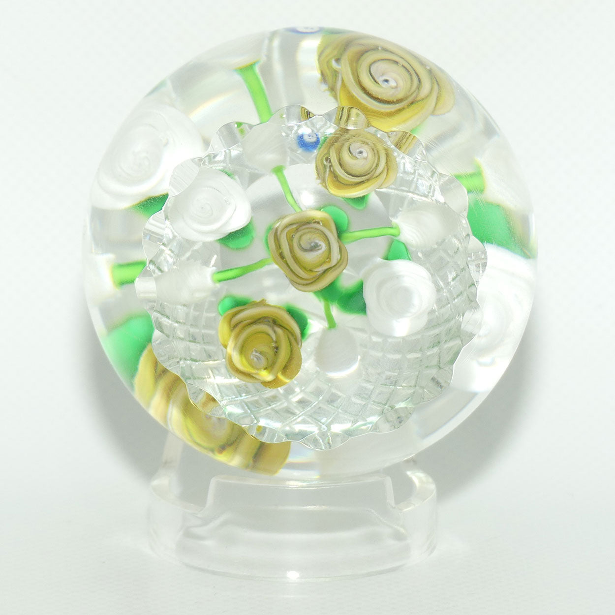 John Deacons Scotland Lampwork Rose Bowl Yellow paperweight