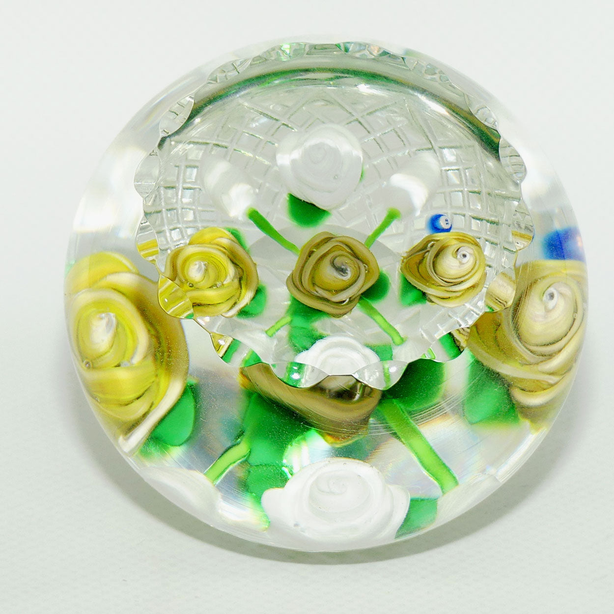 John Deacons Scotland Lampwork Rose Bowl Yellow paperweight