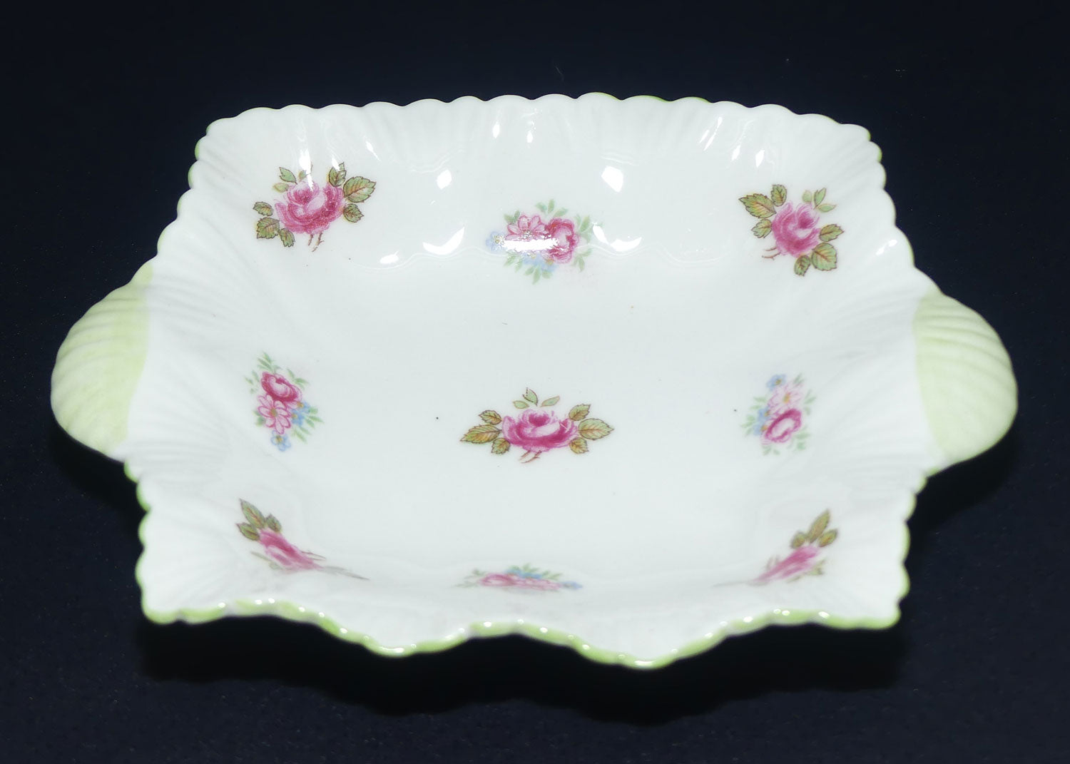 Shelley Rosebud tab handled pin dish