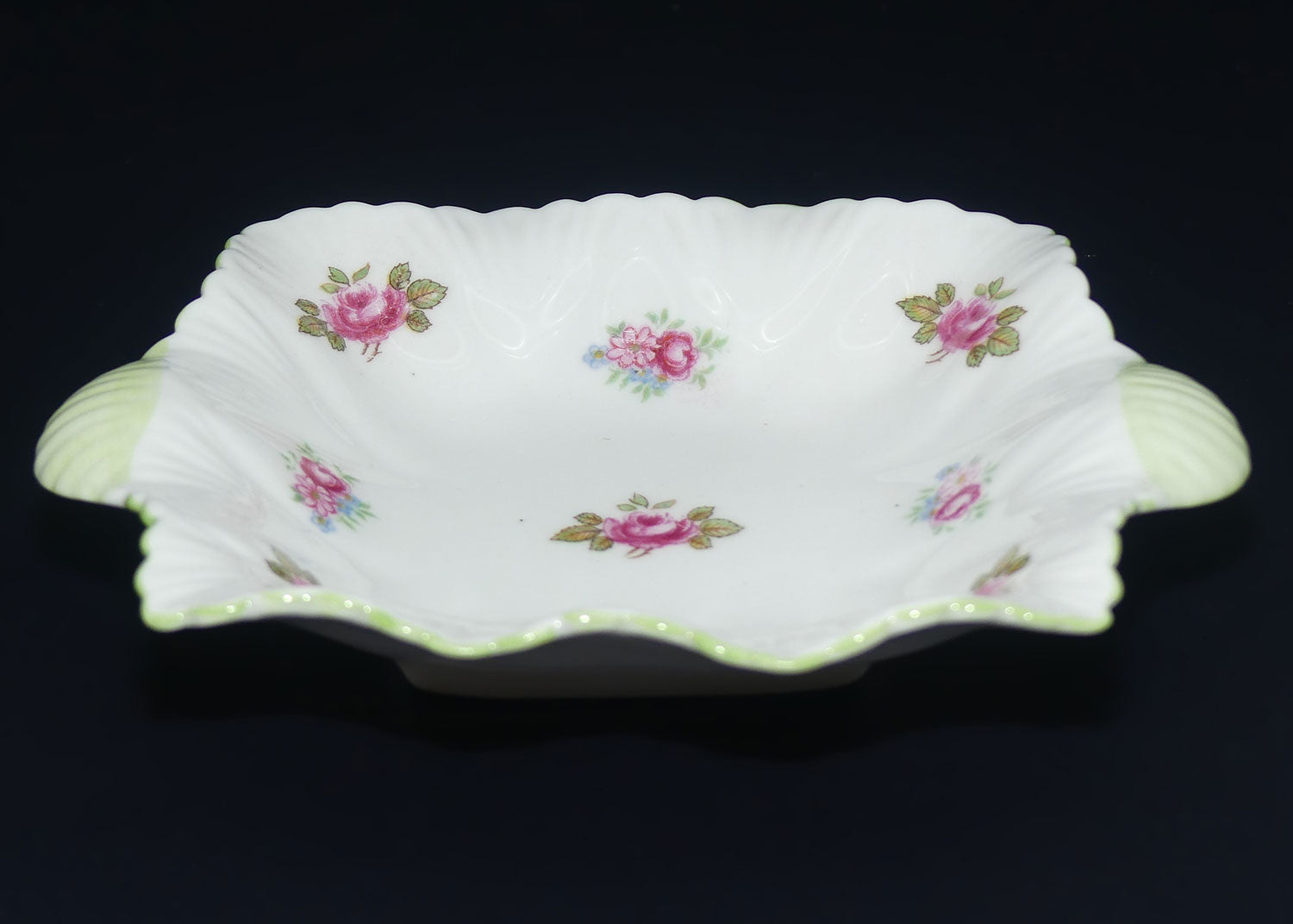 Shelley Rosebud tab handled pin dish