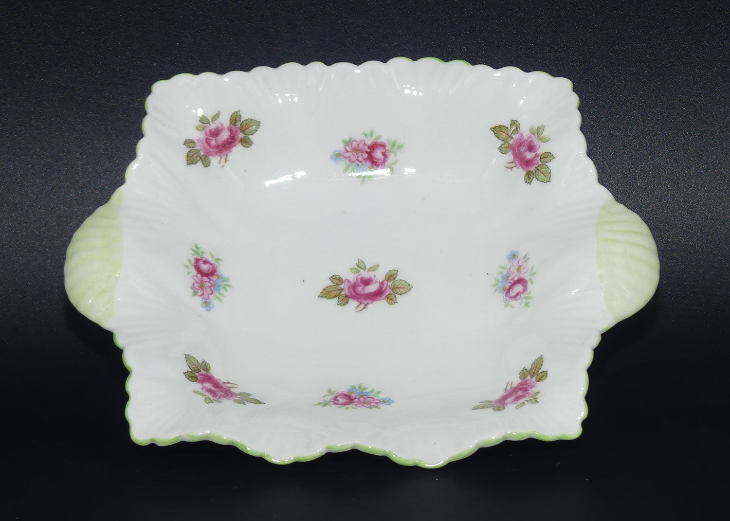 Shelley Rosebud tab handled pin dish