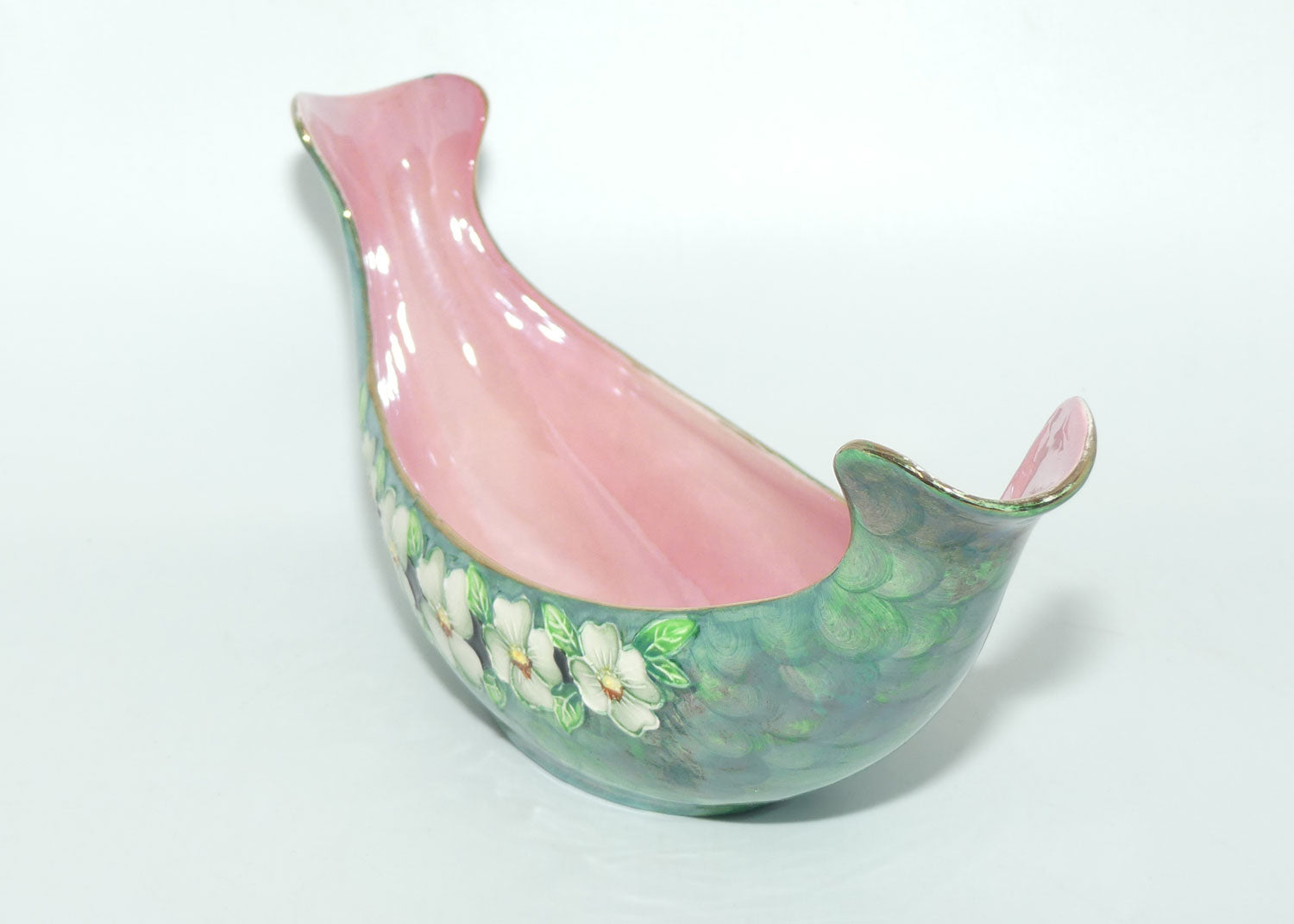 Maling canoe vase | Rose Marie on Green Lustre | Pattern 6603
