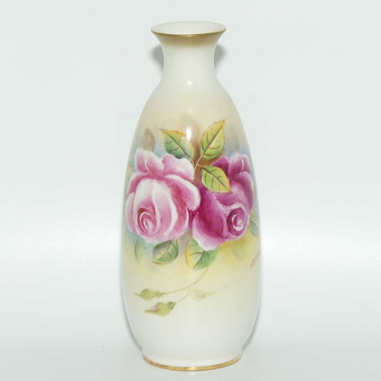 Royal Worcester hand painted Roses small vase | G Banks