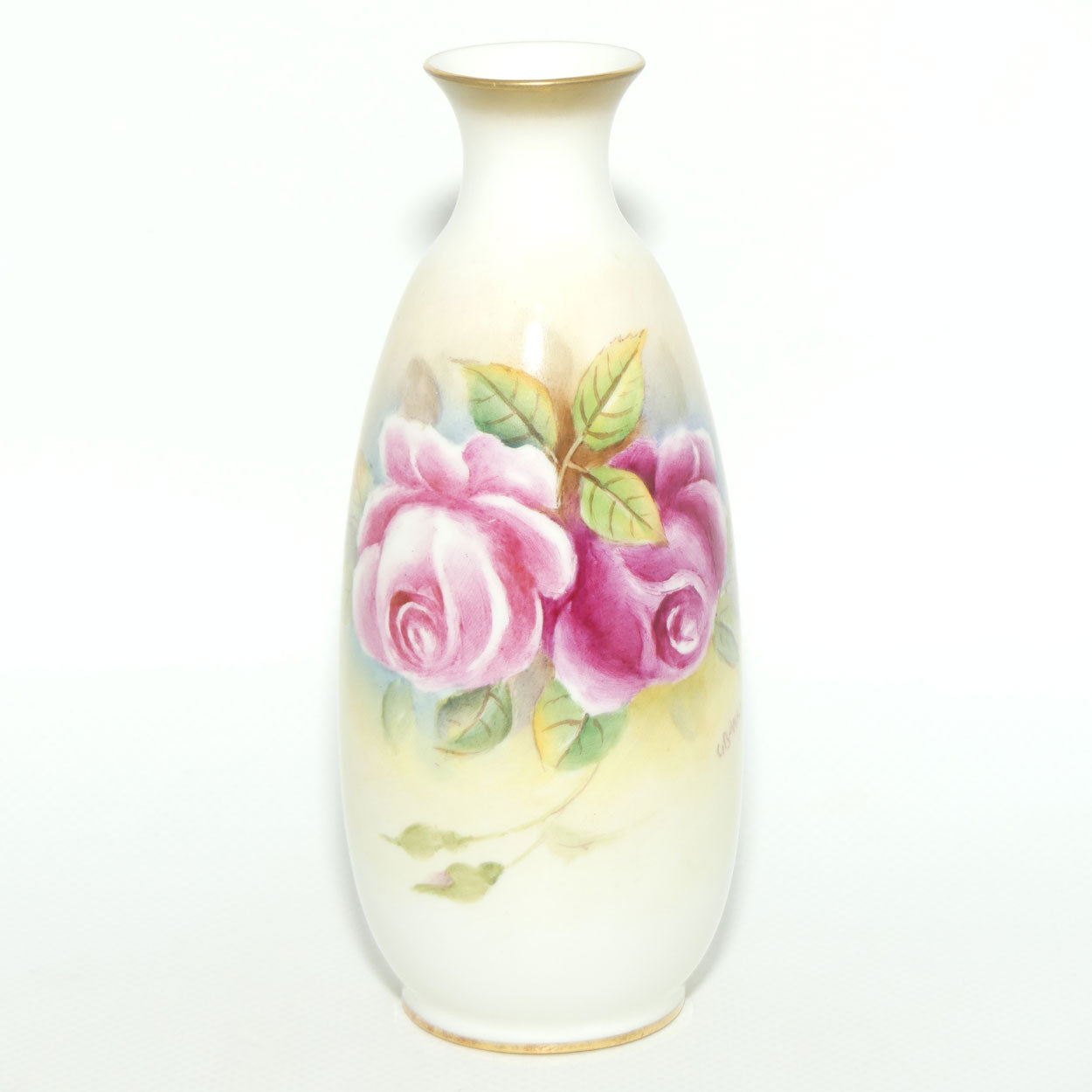 Royal Worcester hand painted Roses small vase | G Banks