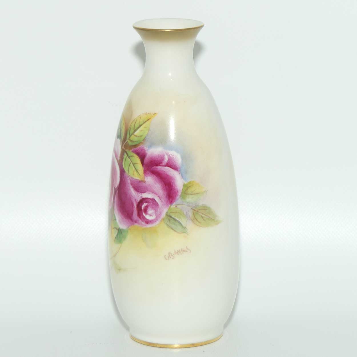 Royal Worcester hand painted Roses small vase | G Banks