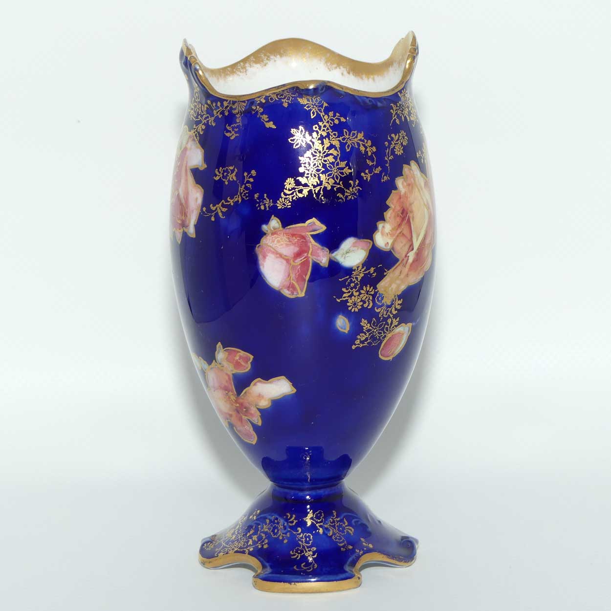 Royal Doulton hand painted and beautifully gilt roses vase | Blue body