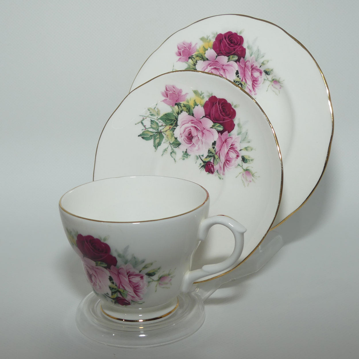 Duchess Bone China Red and Pink Roses trio