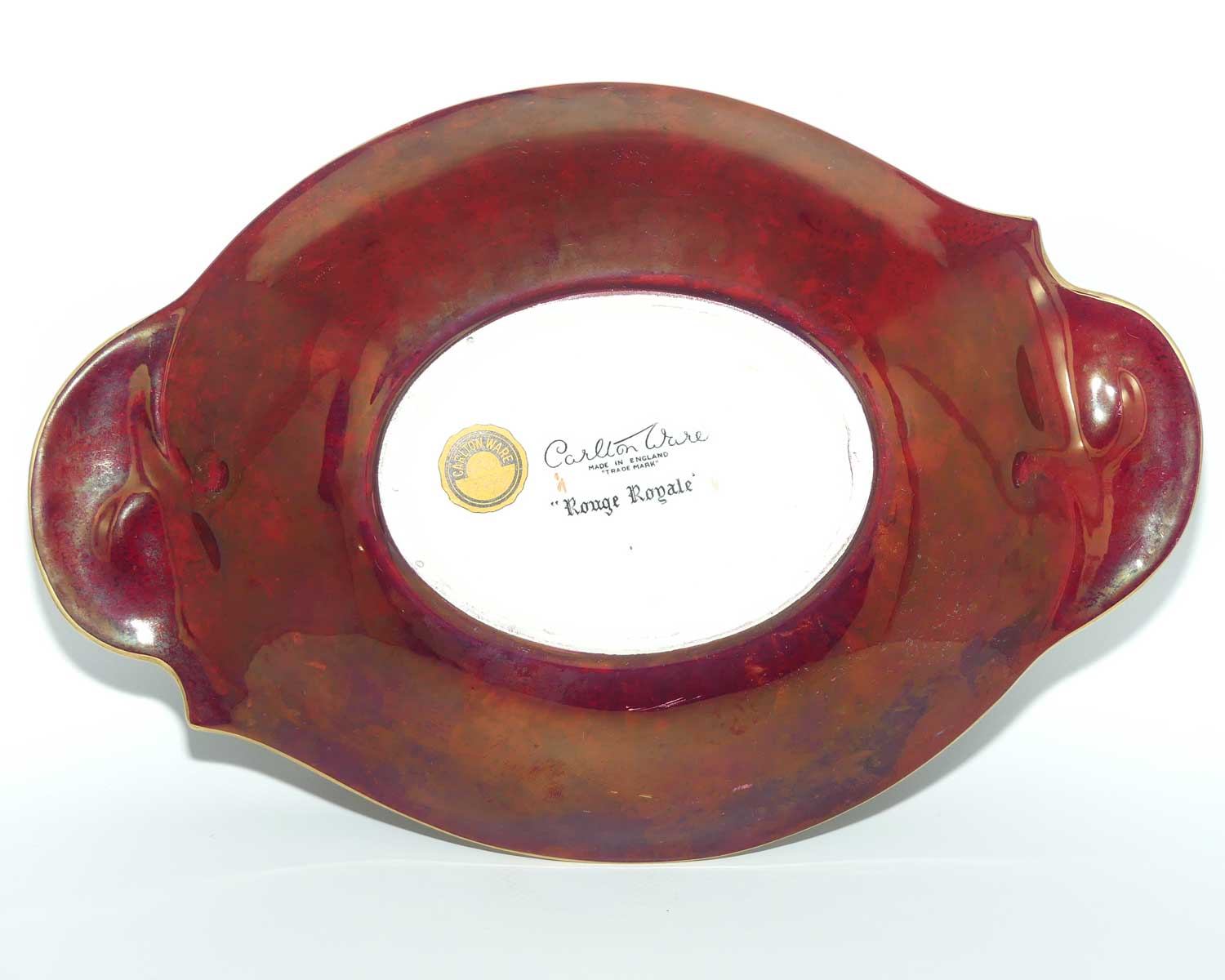 Carlton Ware Rouge Royale Cranes oval bowl with scrolling handles | 2 Birds | 29cm wide